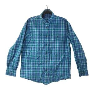 Wrangler Mens L Plaid Long Sleeve Button Down Shirt Advanced Comfort Blue Green